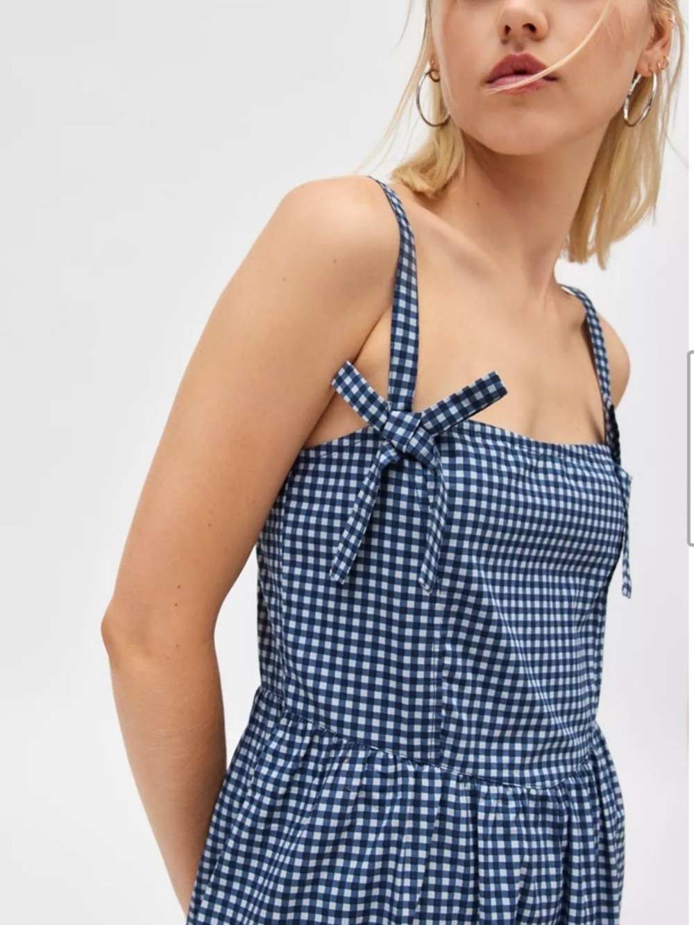 NWOT Urban Outfitters Motel Sloane Gingham Bow Detail Midi Dress CottageCore - Picture 2 of 10